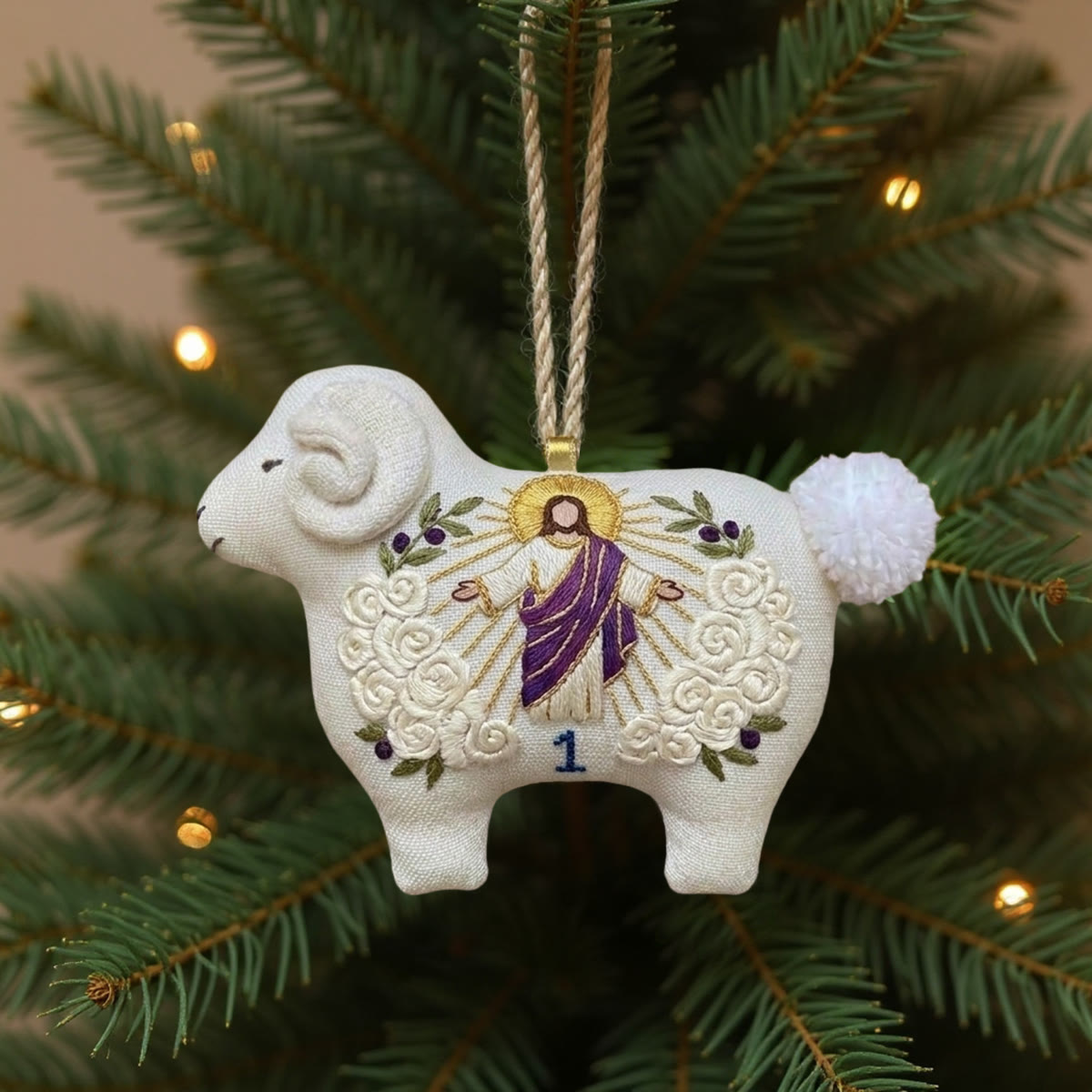 Rubbyoo Lamb-shaped Embroidery Kit - Nativity Scene | Religion Handmade Craft | Diy Holiday Ornament - 6 inches hoop kit - image 1