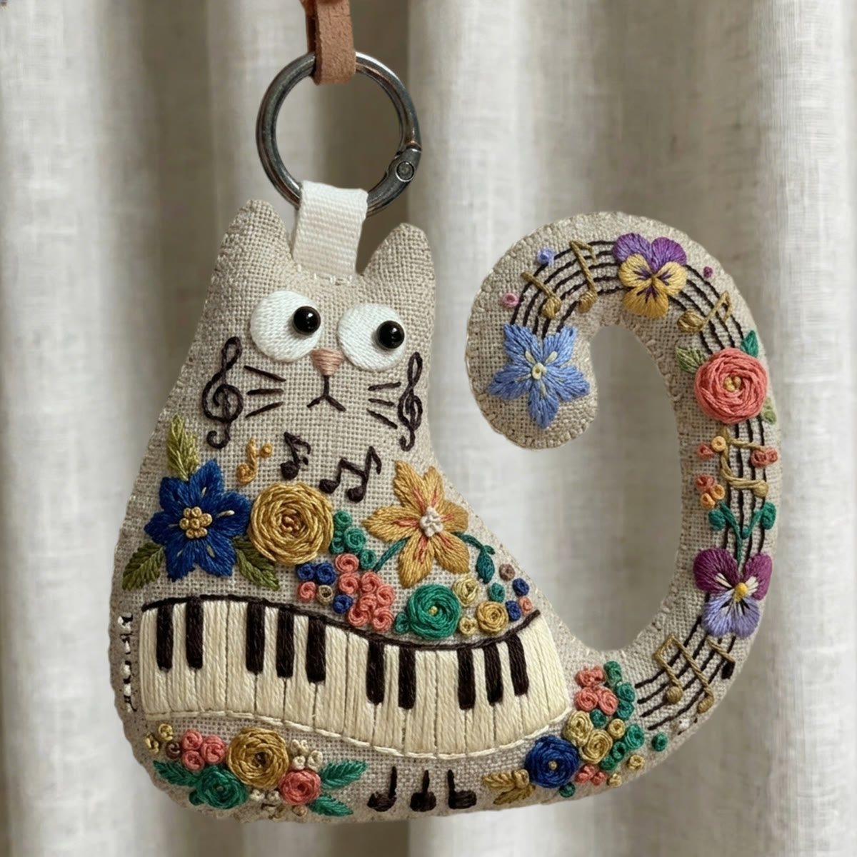 Rubbyoo Cat Embroidery Kit - Keyboard And Musical Notes | Perfect Gift For Her | Cottagecore Nursery Decor - 6 inches hoop kit - image 1