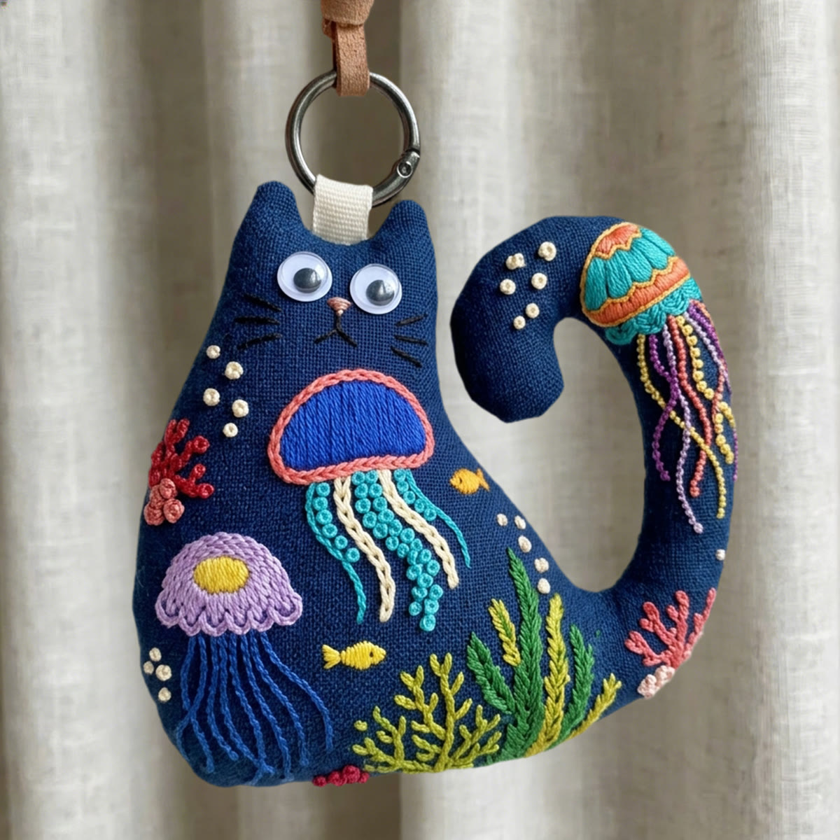 Rubbyoo Cat Embroidery Kit - Colorful Jellyfish And Seaweed | Diy Hand-stitched Gift | Coastal Beach Bag Accessory - 6 inches hoop kit - image 1