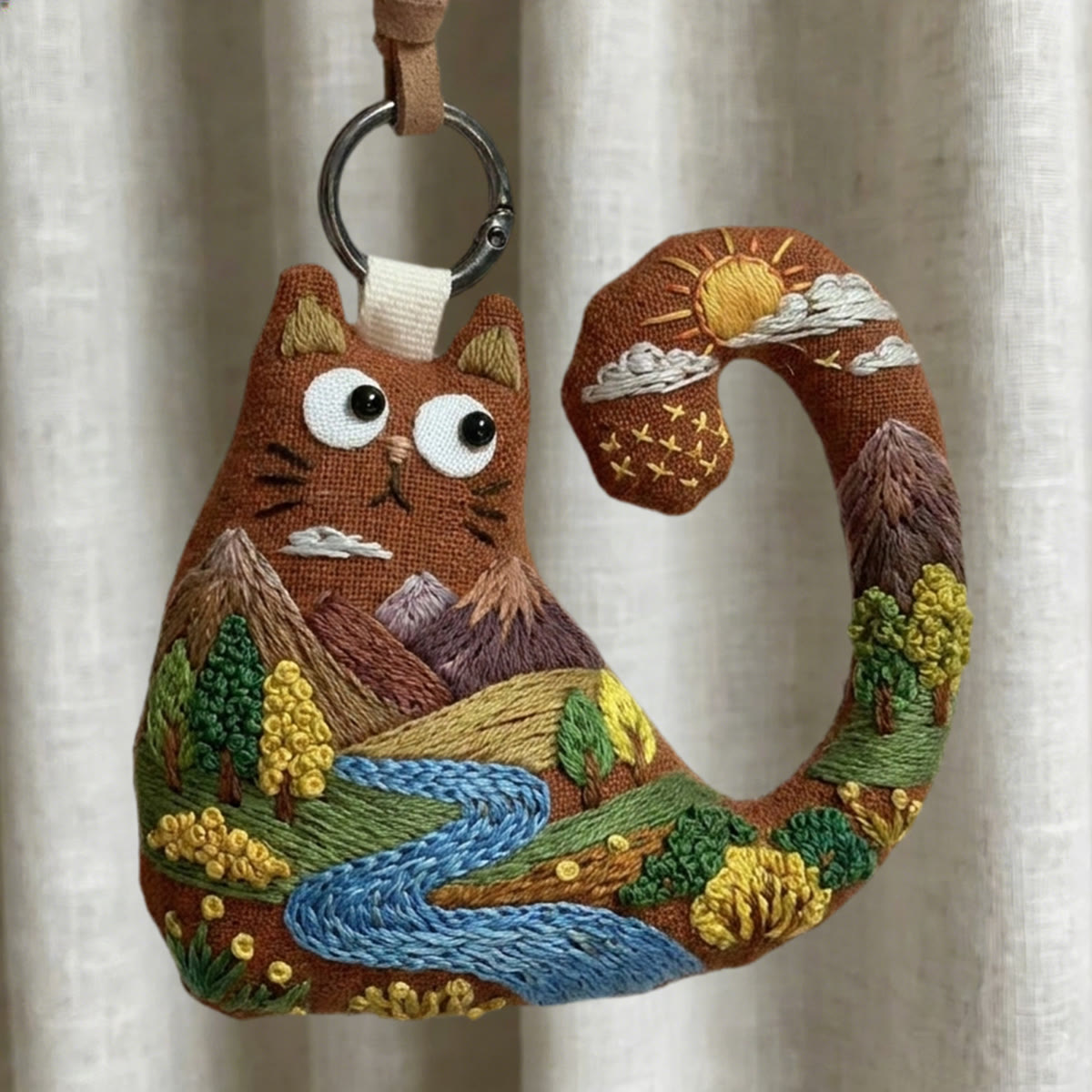 Rubbyoo Cat Embroidery Kit - Majestic Mountains | Unique Travel Keepsake | Artisan Backpack Accessory - 6 inches hoop kit - image 1