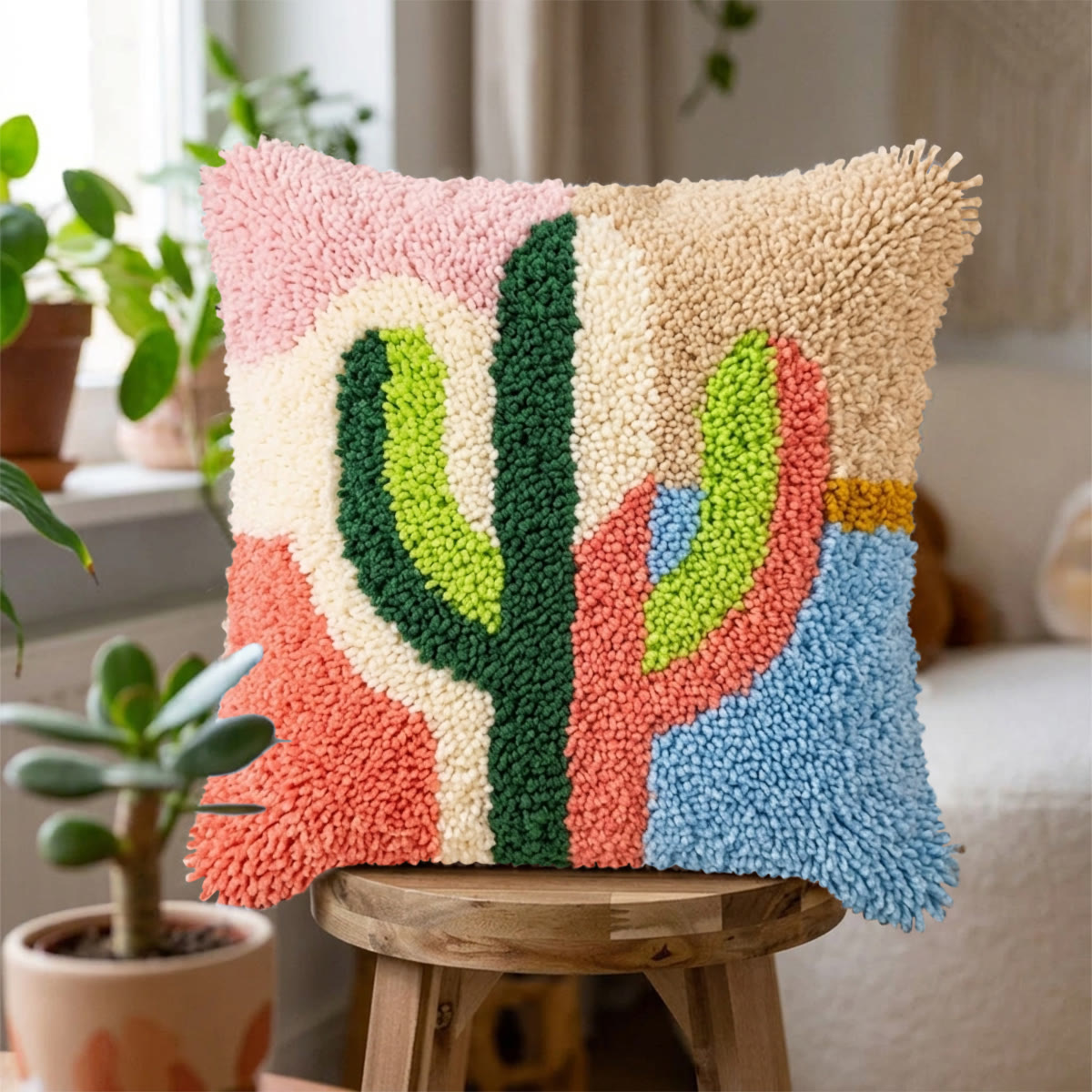 Rubbyoo Latch Hook Pillow Kit - Colorful Cactus |  Boho Cushion Cover | Unique Home Decor - image 2