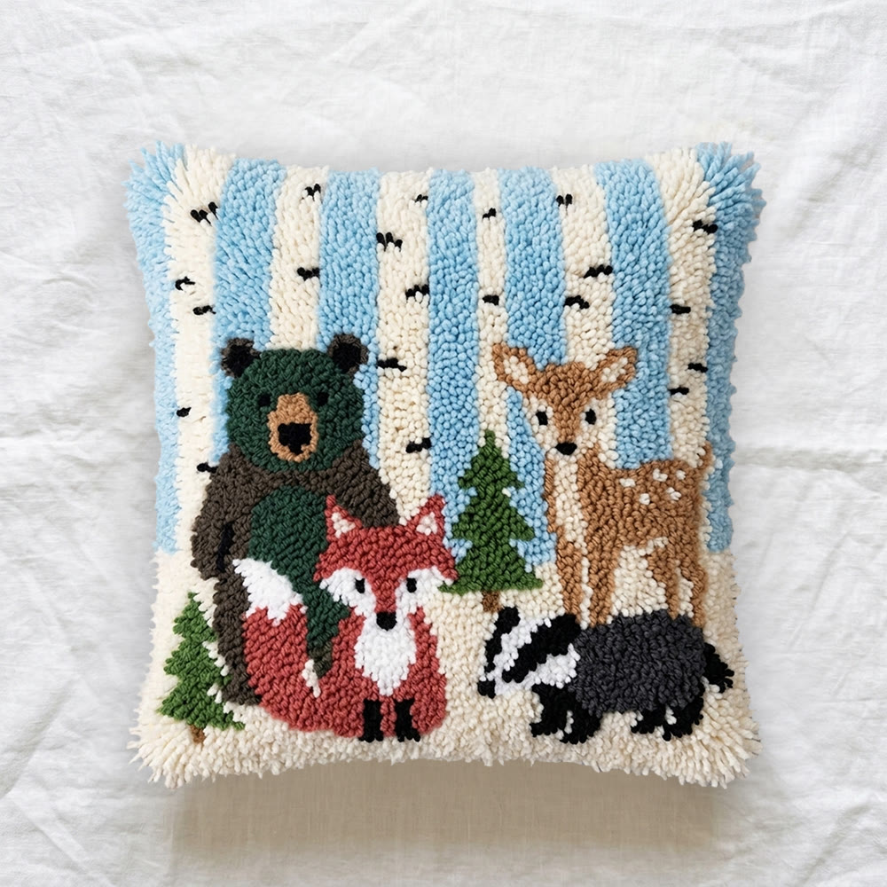 Rubbyoo Latch Hook Pillow Kit - Animal With Birch Tree | Vintage Handmade Pillowcase | Nice Gifts For Mom - image 2