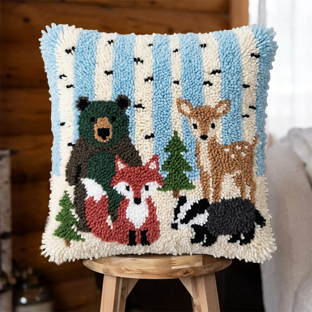 Rubbyoo Latch Hook Pillow Kit - Animal With Birch Tree | Vintage Handmade Pillowcase | Nice Gifts For Mom - 43*43cm - image 1