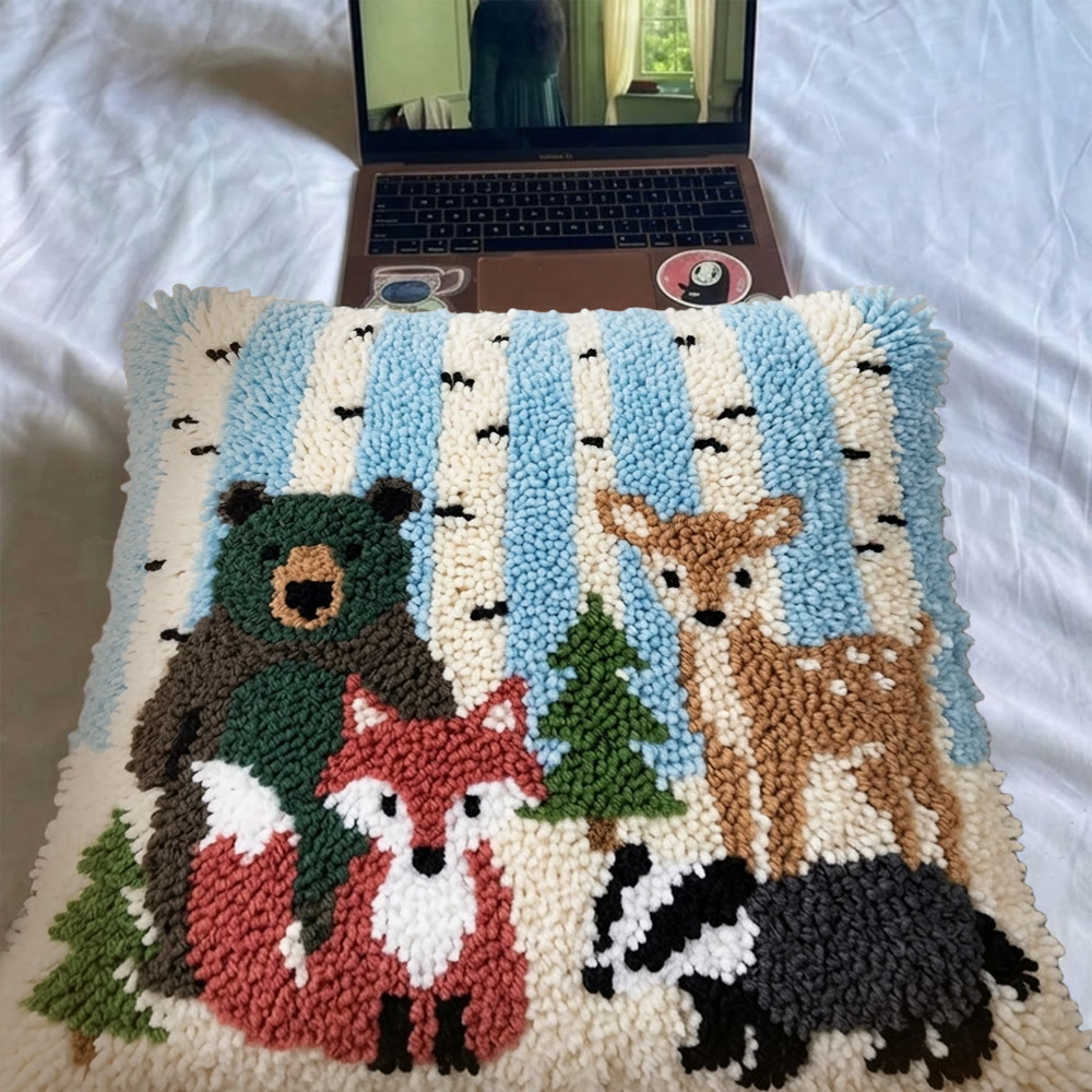 Rubbyoo Latch Hook Pillow Kit - Animal With Birch Tree | Vintage Handmade Pillowcase | Nice Gifts For Mom - image 5