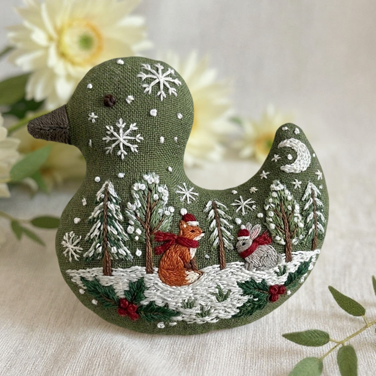 Rubbyoo Duck Embroidery Kit - Fox And Rabbit With Red Scarves | Wonderland Gift For Her | Cozy Cabin Ornament - image 2