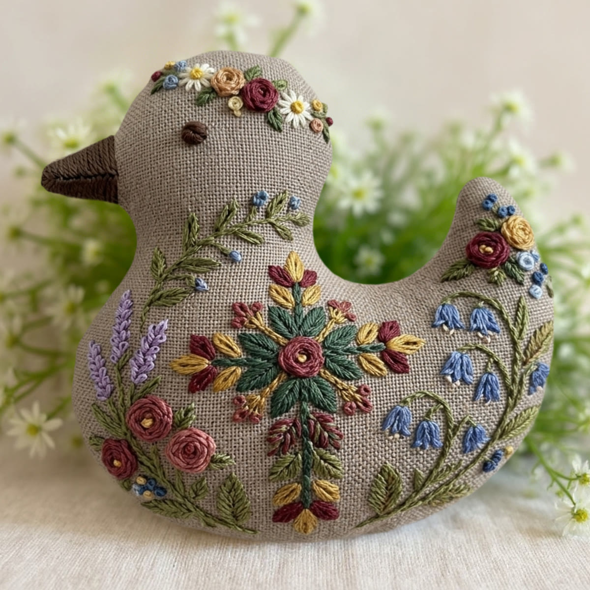 Rubbyoo Duck Embroidery Kit - Cross-shaped Floral Emblem | Handmade Gift For Mother's Day | Vintage Botanical Charm - 6 inches hoop kit - image 1