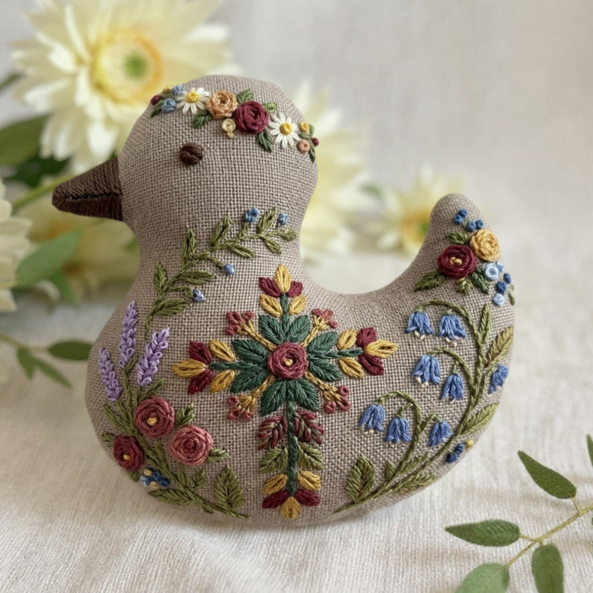 Rubbyoo Duck Embroidery Kit - Cross-shaped Floral Emblem | Handmade Gift For Mother's Day | Vintage Botanical Charm - image 2
