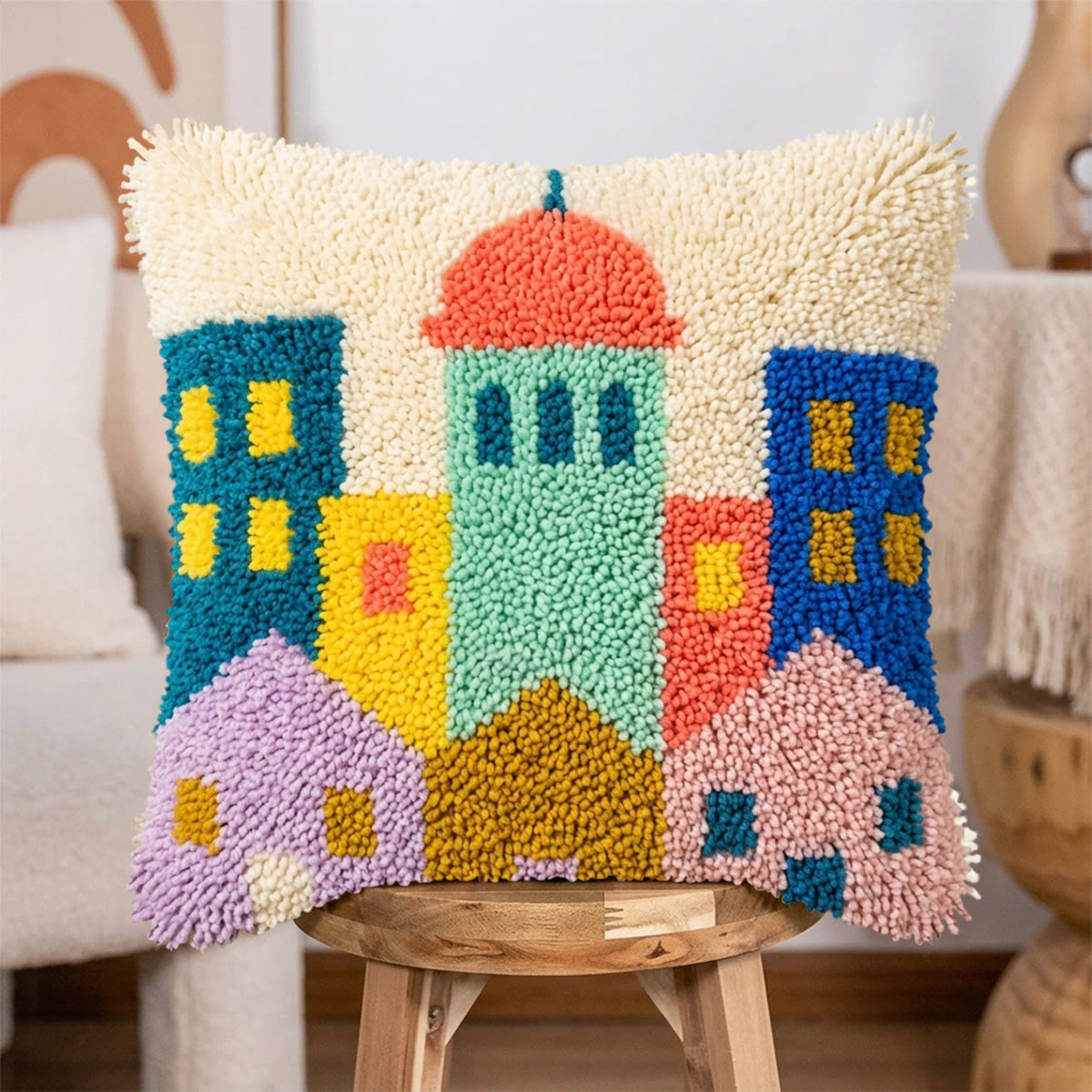 Rubbyoo Latch Hook Pillow Kit - Cityscape | Handmade Bedroom Accent | Soft Pillow Cover  - image 3