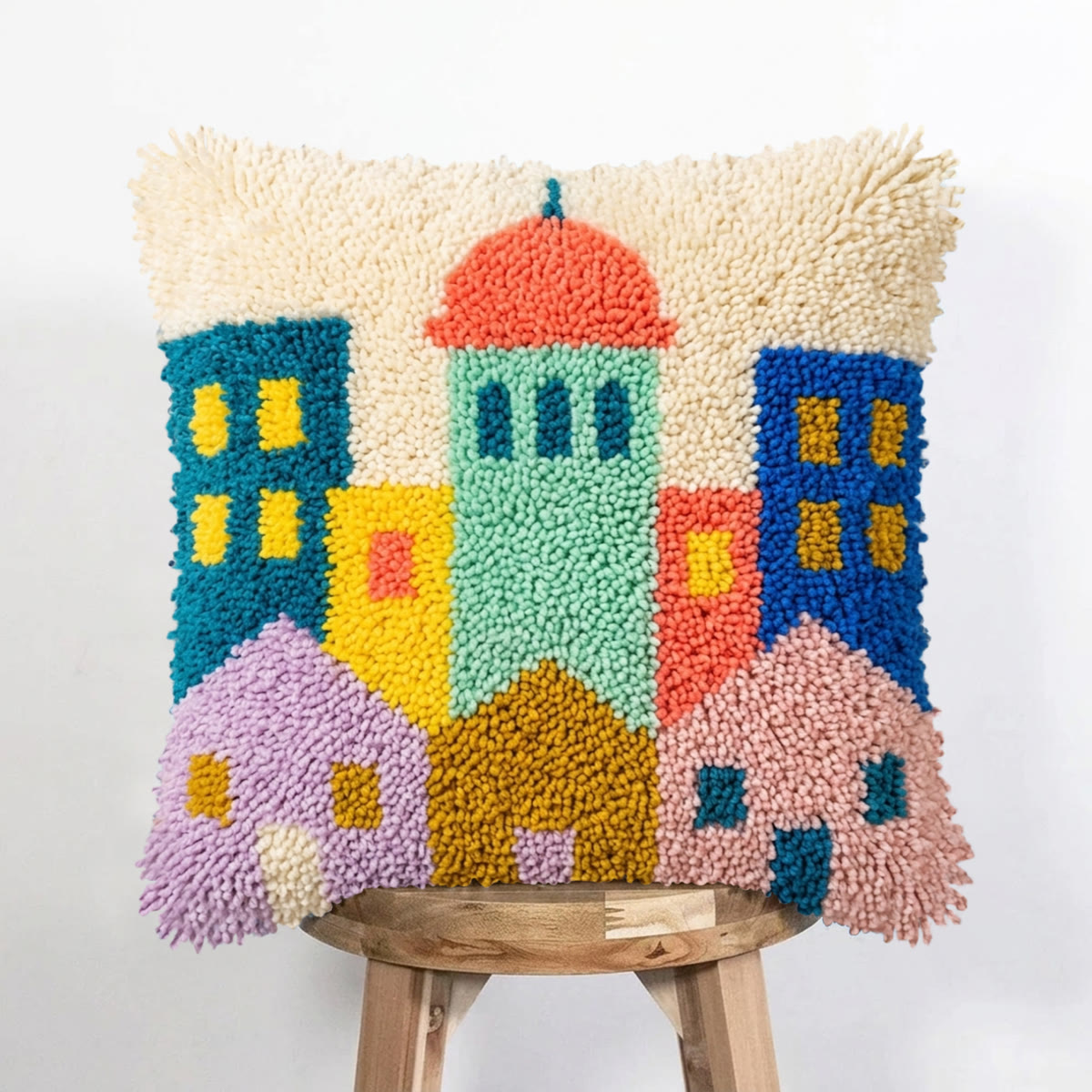 Rubbyoo Latch Hook Pillow Kit - Cityscape | Handmade Bedroom Accent | Soft Pillow Cover  - image 2