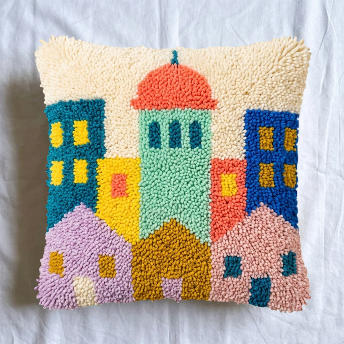 Rubbyoo Latch Hook Pillow Kit - Cityscape | Handmade Bedroom Accent | Soft Pillow Cover  - image 5