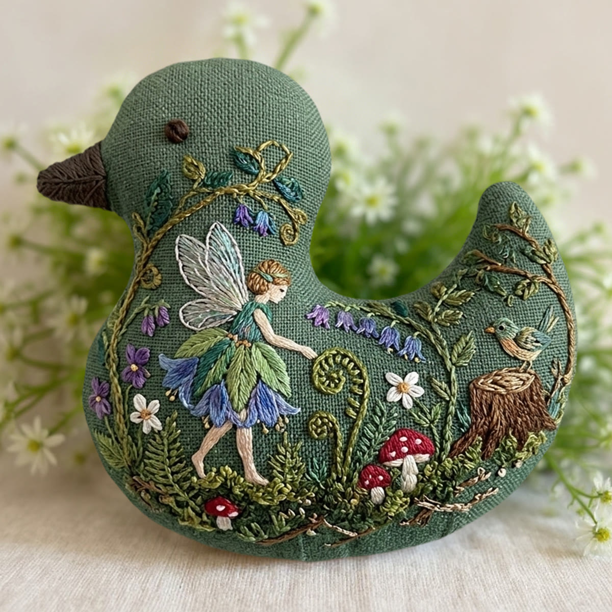 Rubbyoo Duck Embroidery Kit - Forest Fairy And Red Mushrooms | Whimsical Gift For Fantasy Lovers | Enchanted Woodland Hanging Decor - 6 inches hoop kit - image 1