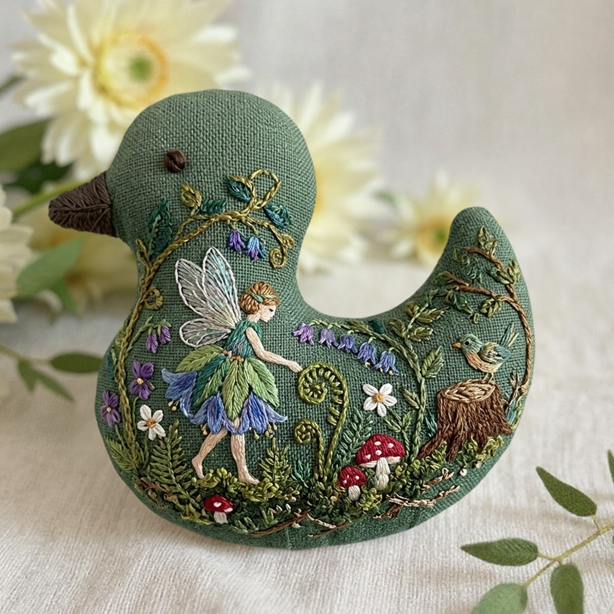 Rubbyoo Duck Embroidery Kit - Forest Fairy And Red Mushrooms | Whimsical Gift For Fantasy Lovers | Enchanted Woodland Hanging Decor - image 2