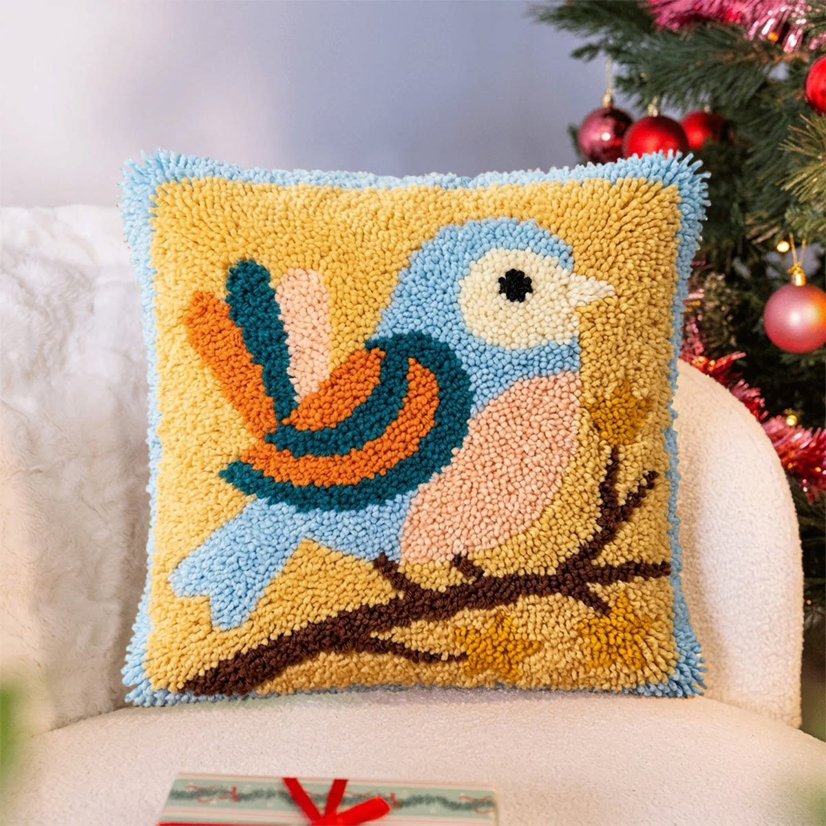 Rubbyoo Latch Hook Pillow Kit - Retro Blue Bird |  Aniaml Cushion Cover | Easy Handicraft For Beginner - image 2
