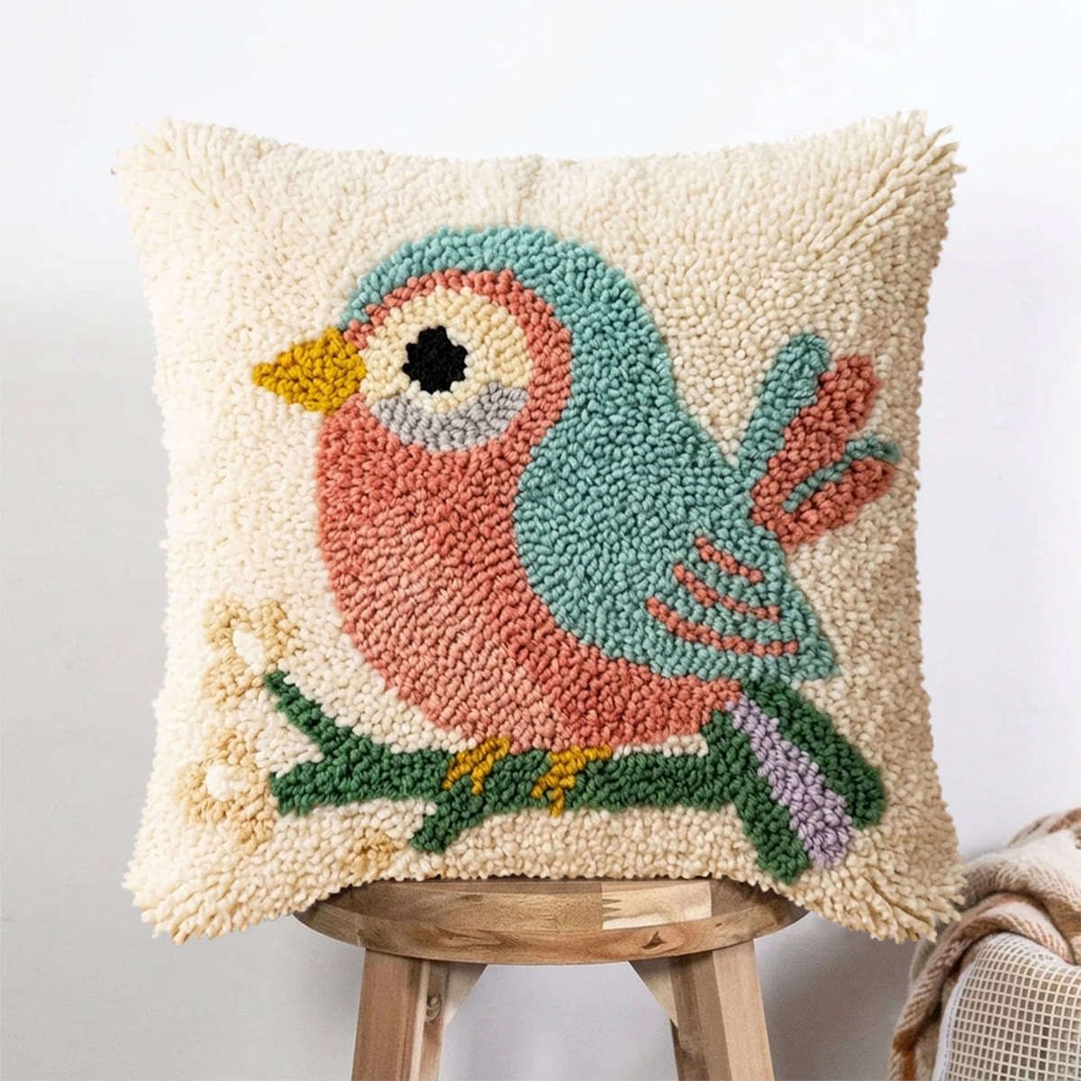 Rubbyoo Latch Hook Pillow Kit - Spring Bird | Versatile Home Decor | Perfect Gift For Bird Lovers - 43*43cm - image 1