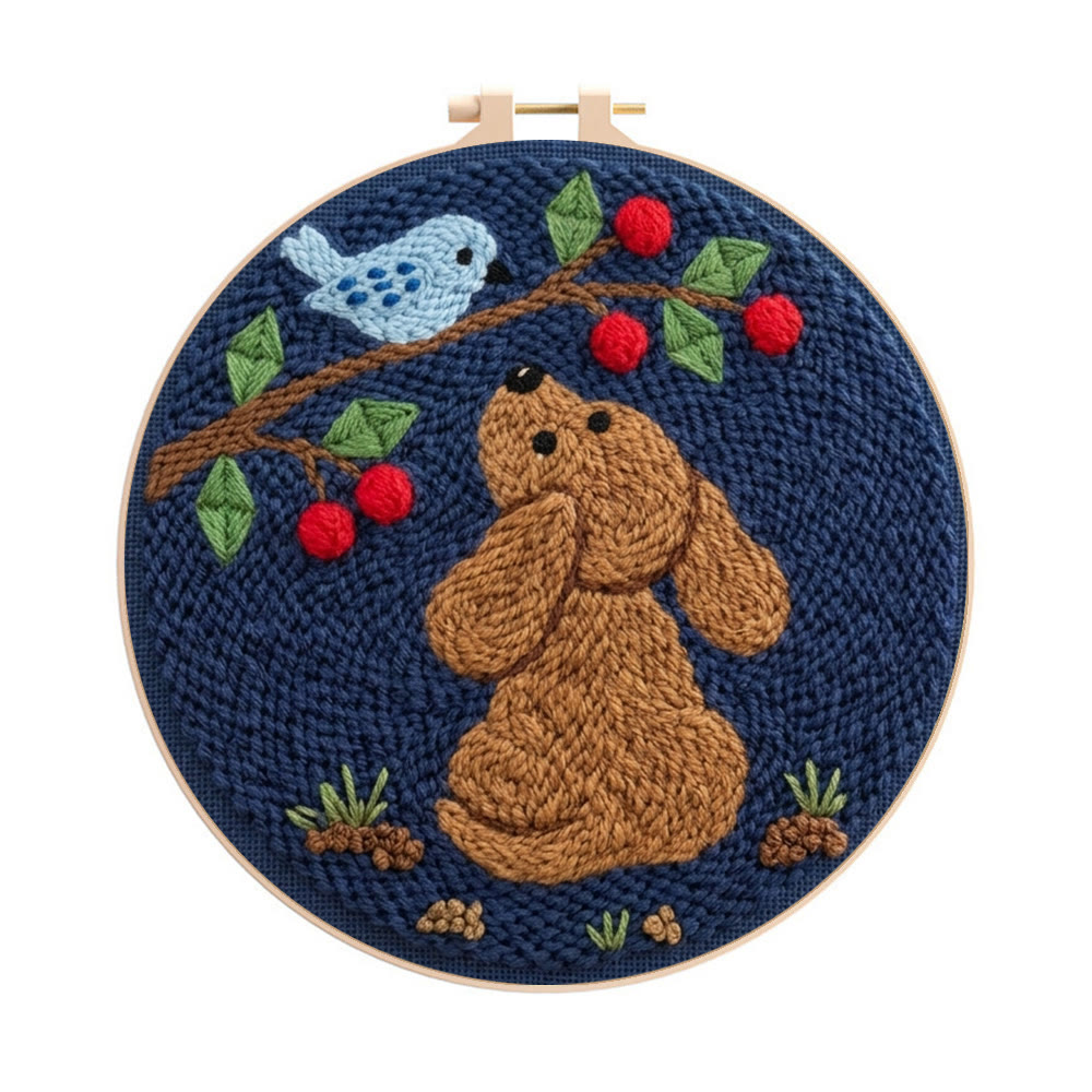 Cute Dog And Blue Bird Punch Needle Kit - Cozy Home  Decor | Personalized Gift For Crafters - 8 inch Hoop Kit - image 1
