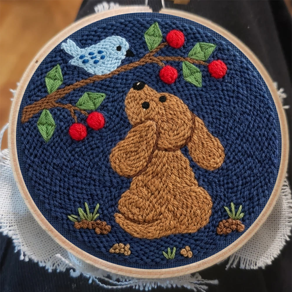 Cute Dog And Blue Bird Punch Needle Kit - Cozy Home  Decor | Personalized Gift For Crafters - image 3