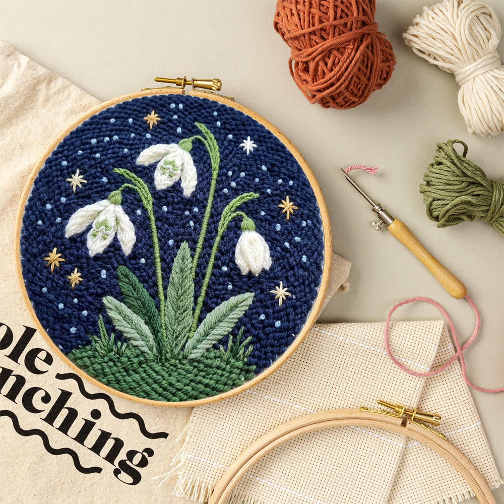 Snowdrop Flower Punch Needle Kit - Starry Night Wall Decor | Beginner Diy Needlecraft - image 6