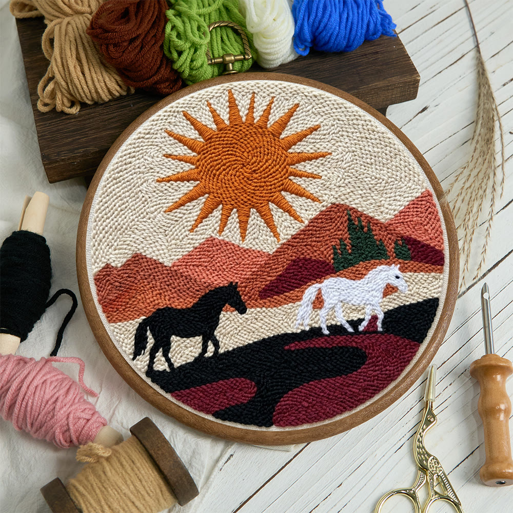 Boho Horse Punch Needle Kit - Handmade Modern Fiber Art | Southwestern Desert Sunset Decor - image 7