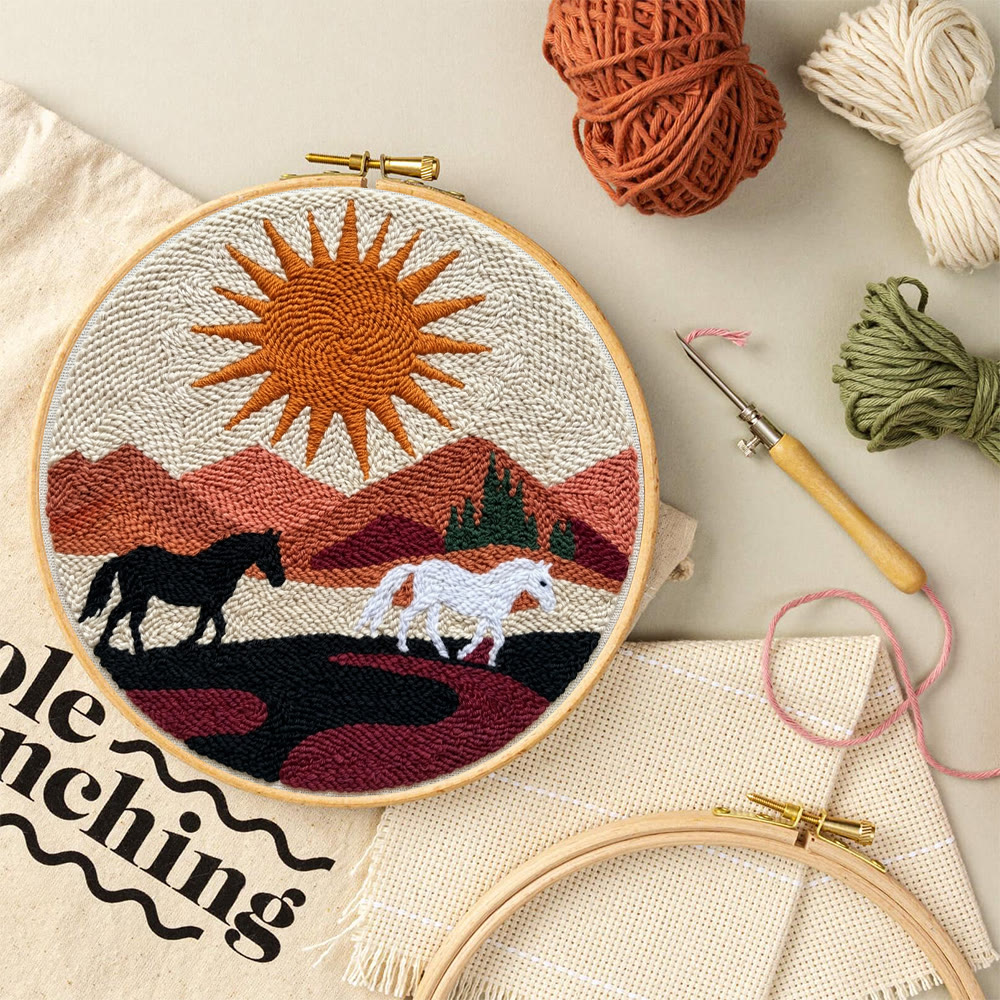 Boho Horse Punch Needle Kit - Handmade Modern Fiber Art | Southwestern Desert Sunset Decor - image 4