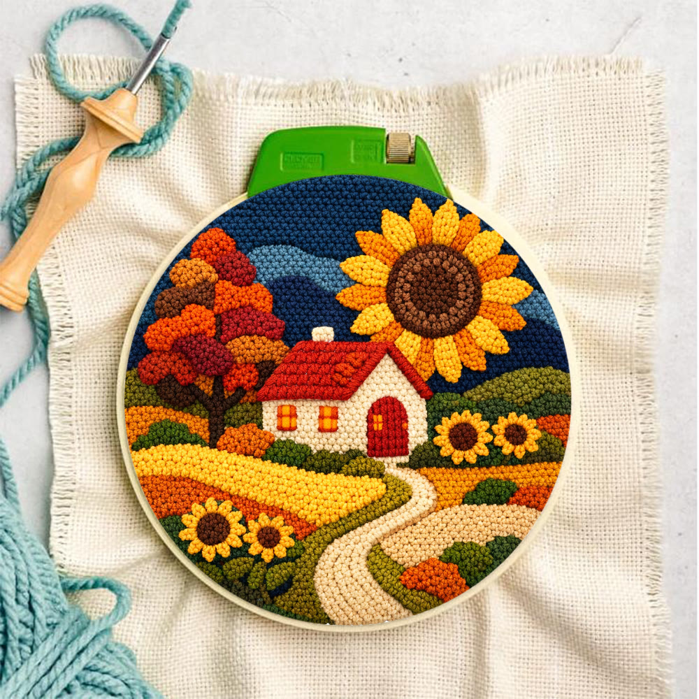Cottagecore Sunflower Field Punch Needle Kit - Handmade Scenery Wall Art | Unique Housewarming Gift - image 2