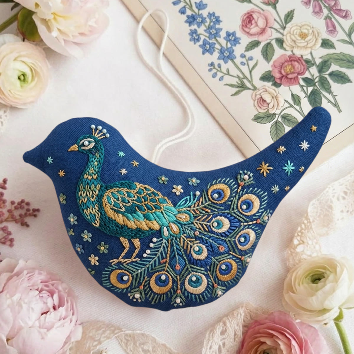 Rubbyoo Bird-shaped Embroidery Kit - Stunning Peacock | Gift Idea For Her | Creative Handmade Craft  - 6 inches hoop kit - image 1