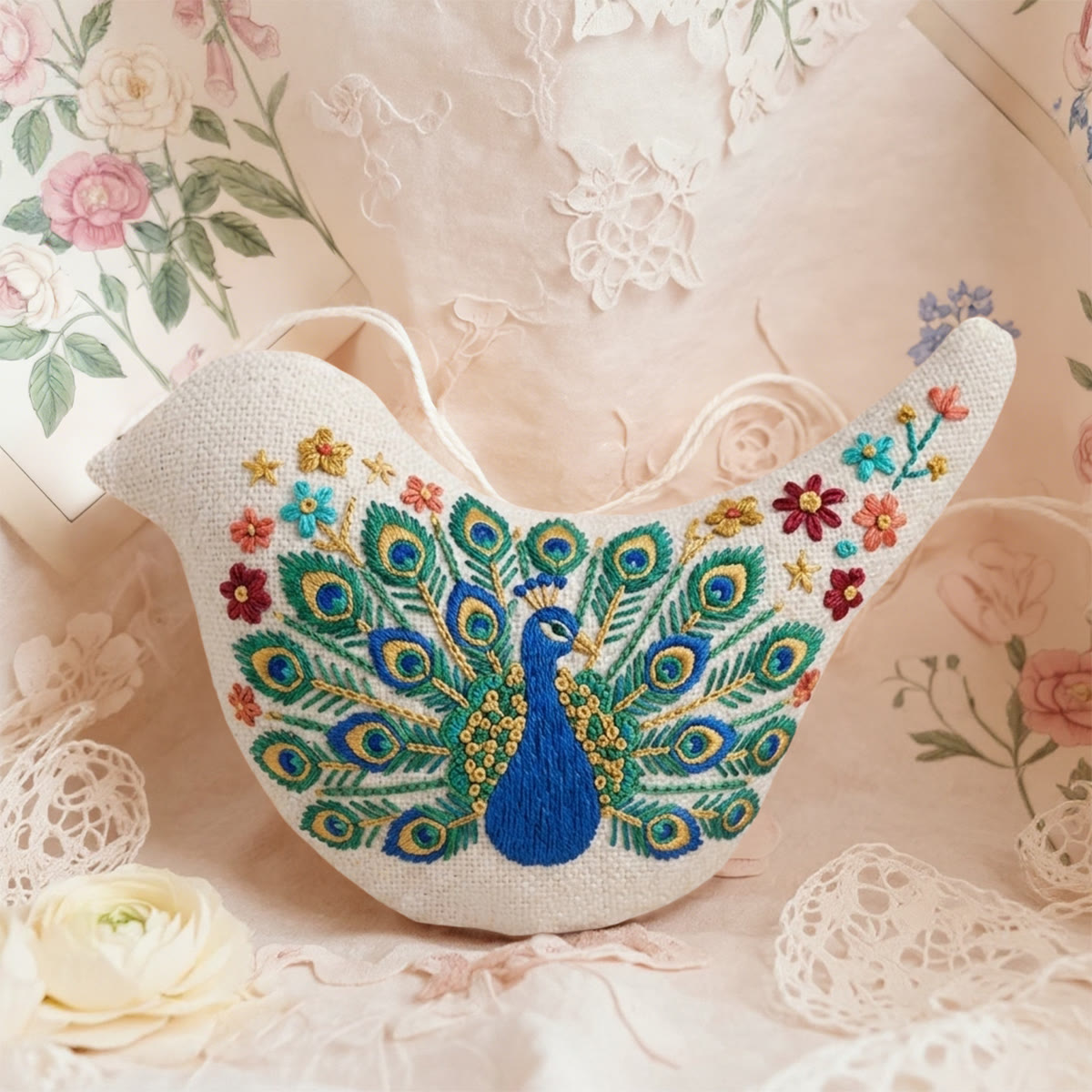 Rubbyoo Bird-shaped Embroidery Kit - Floral Peacock | Unique Crafts For Beginner | Diy Home Hanging Decor  - 6 inches hoop kit - image 1