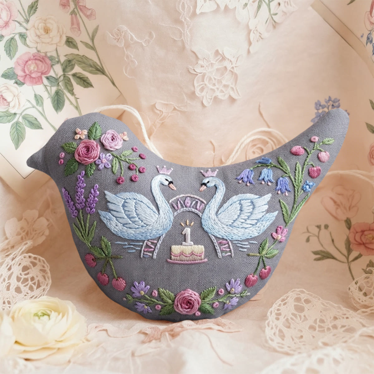 Rubbyoo Bird-shaped Embroidery Kit - Vintage Swan | Perfect Gift For Animal Lovers | Stylish Backpack Charm - 6 inches hoop kit - image 1