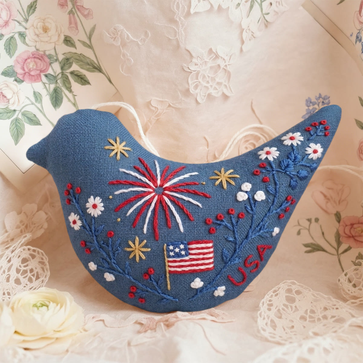 Rubbyoo Bird-shaped Embroidery Kit - America Anniversary | Diy Needlework Gift | Patriotic Handmade Art Craft  - 6 inches hoop kit - image 1