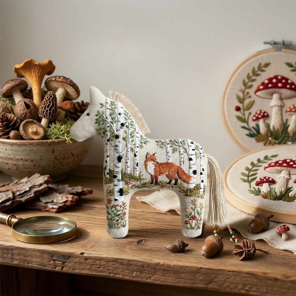 Rubbyoo Dala Horse Embroidery Kit - Fox And Birch Forest | Unique Birthday Gift For Her | Boho Forest Hanging Accessory - image 3
