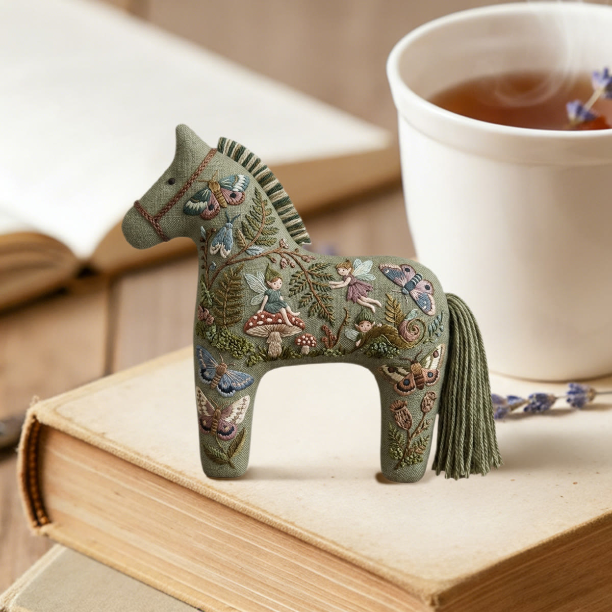 Rubbyoo Dala Horse Embroidery Kit - Forest Fairies And Moths | Handmade Fantasy Gift For Her | Cottagecore Window Hanging - image 2