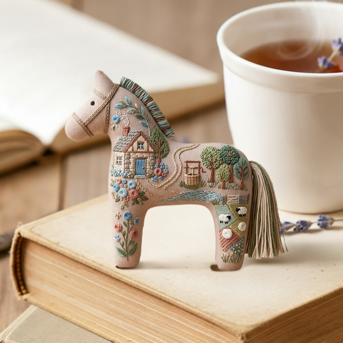 Rubbyoo Dala Horse Embroidery Kit - Country Cottage Scene | Cozy Housewarming Gift | Shabby Chic Hanging Decor - image 2
