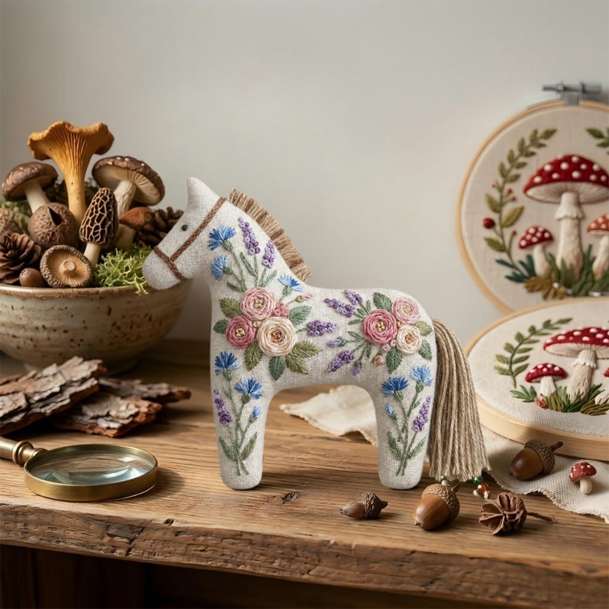 Rubbyoo Dala Horse Embroidery Kit - Lavender And Rose Floral Charm | Botanical Gift For Her | Romantic Bag Accessory - image 3