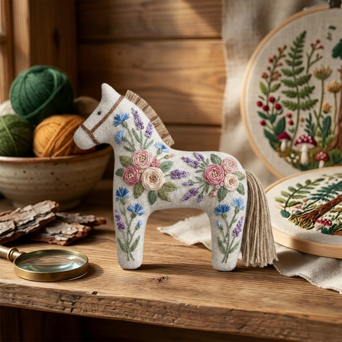 Rubbyoo Dala Horse Embroidery Kit - Lavender And Rose Floral Charm | Botanical Gift For Her | Romantic Bag Accessory - image 6