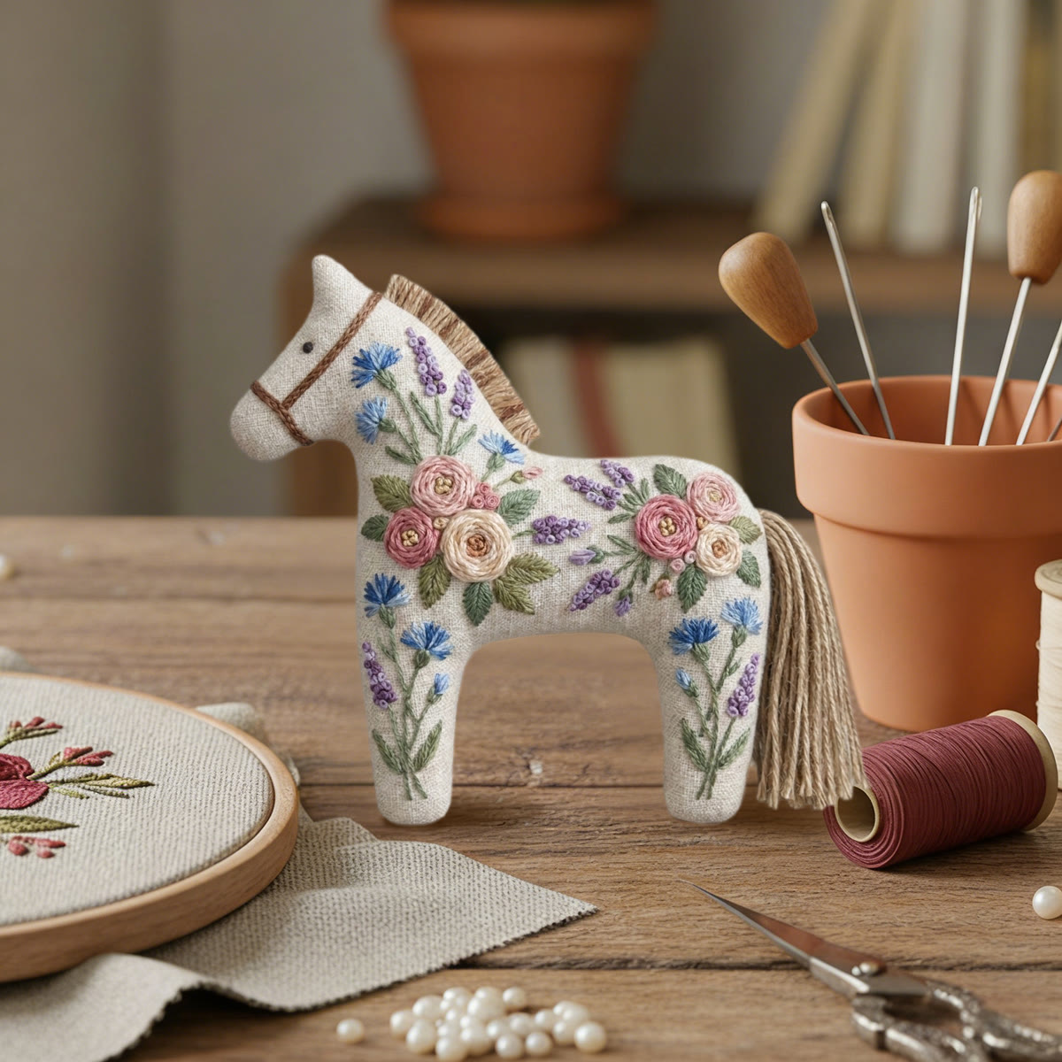 Rubbyoo Dala Horse Embroidery Kit - Lavender And Rose Floral Charm | Botanical Gift For Her | Romantic Bag Accessory - image 7