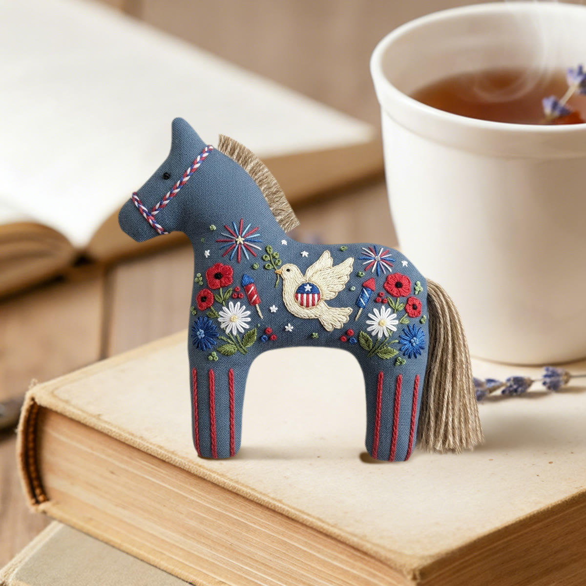 Rubbyoo Dala Horse Embroidery Kit - White Dove With Olive Branch | Independence Day Gift | Office Desk Patriotic Accent - image 2