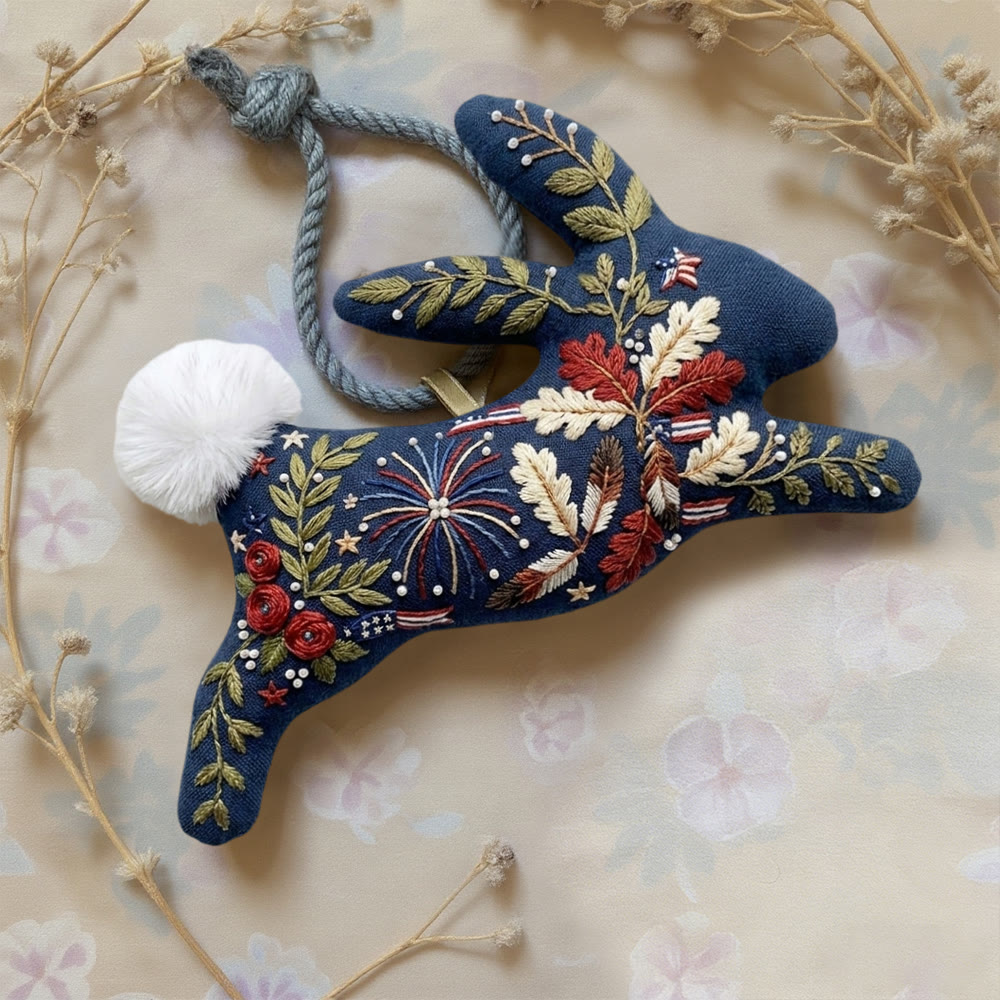 Rubbyoo Rabbit Embroidery Kit - Firework And Stripes Ribbons | Unique Patriotic Keepsake For Nursery | Patriotic Wall Decor - image 2