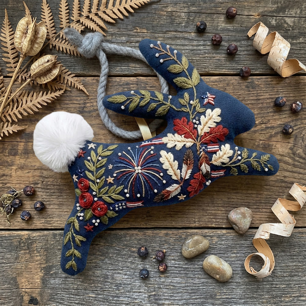 Rubbyoo Rabbit Embroidery Kit - Firework And Stripes Ribbons | Unique Patriotic Keepsake For Nursery | Patriotic Wall Decor - image 3