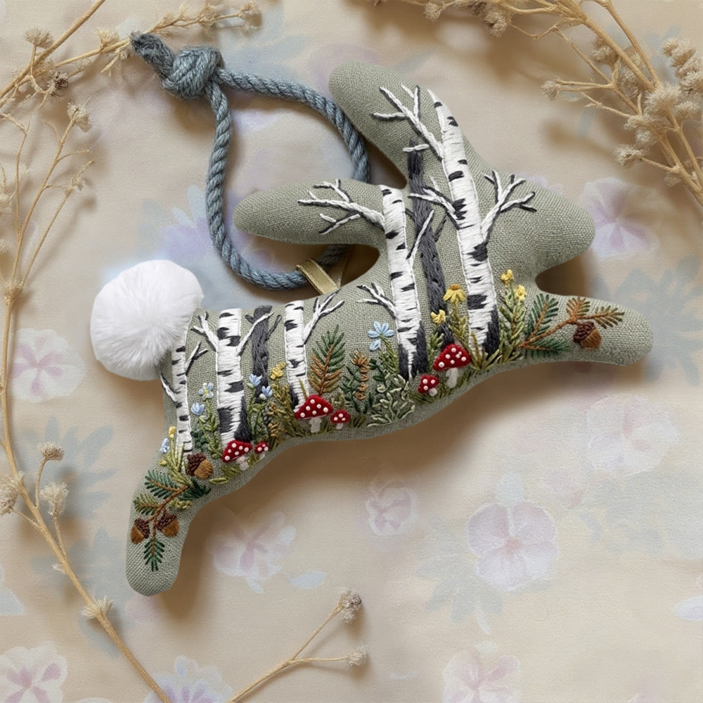 Rubbyoo Rabbit Embroidery Kit - White Birch Trees | Forest Inspired Gift For Her | Naturecore Bag Charm - image 2