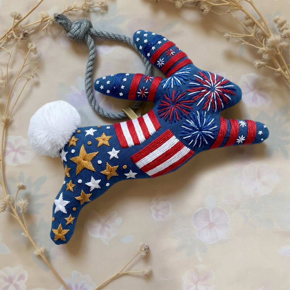 Rubbyoo Rabbit Embroidery Kit - Stars And Stripes | Memorial Day Keepsake | Unique Patriotic Bag Charm - image 2