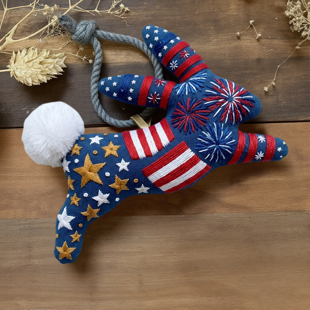 Rubbyoo Rabbit Embroidery Kit - Stars And Stripes | Memorial Day Keepsake | Unique Patriotic Bag Charm - 6 inches hoop kit - image 1