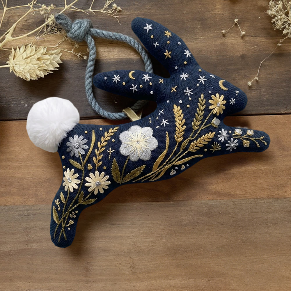 Rubbyoo Rabbit Embroidery Kit - Crescent Moons And Stars | Floral Handmade Birthday Gift | Celestial Home Decor - 6 inches hoop kit - image 1
