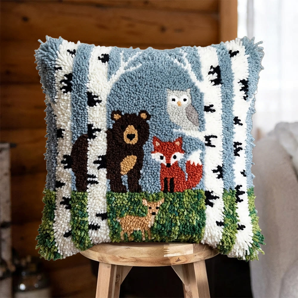 Rubbyoo Latch Hook Pillow Kit - Woodland Animal  | Handmade Pillow Cover | Perfect Craft For Beginnner - 43*43cm - image 1