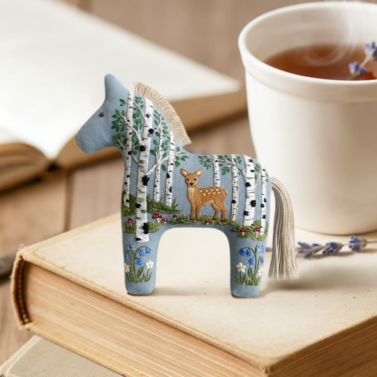 Rubbyoo Dala Horse Embroidery Kit - Baby Deer In Birch Tree | Woodland Small Gift For Her | Cottagecore Bag Decor - image 2