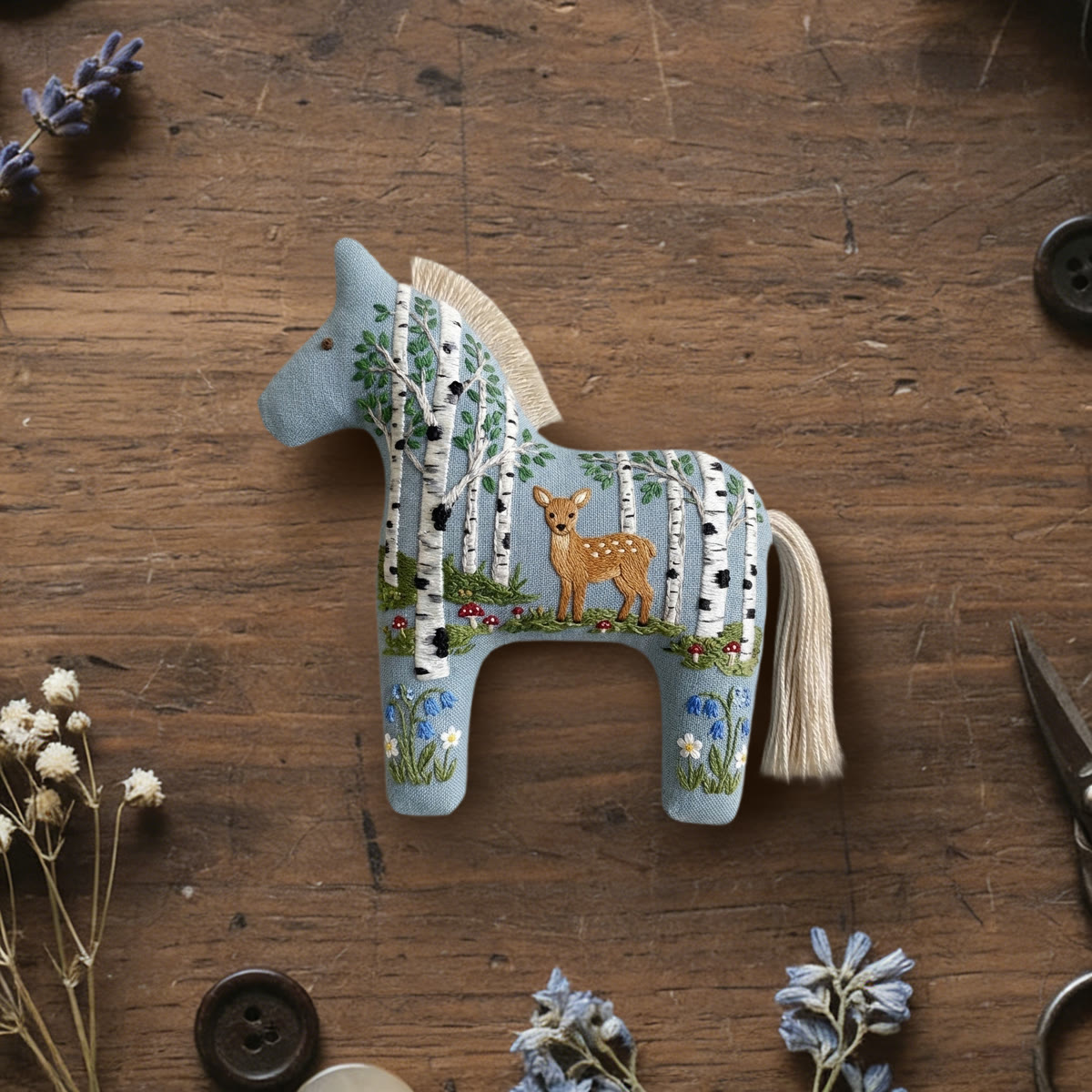 Rubbyoo Dala Horse Embroidery Kit - Baby Deer In Birch Tree | Woodland Small Gift For Her | Cottagecore Bag Decor - 6 inches hoop kit - image 1