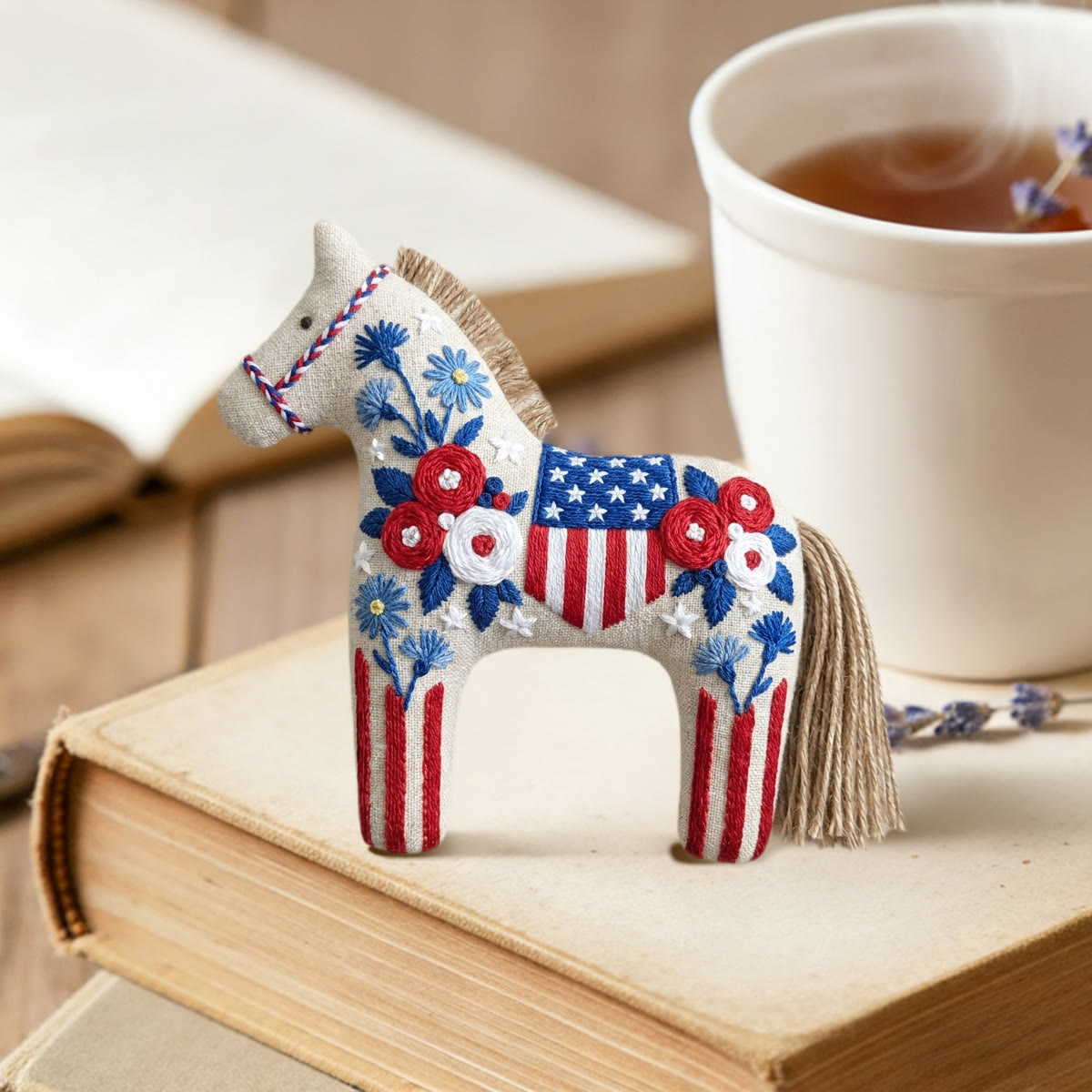 Rubbyoo Dala Horse Embroidery Kit - US Flag Inspired Design | Floral Celebration Gift | Home Patriotic Decor - image 2