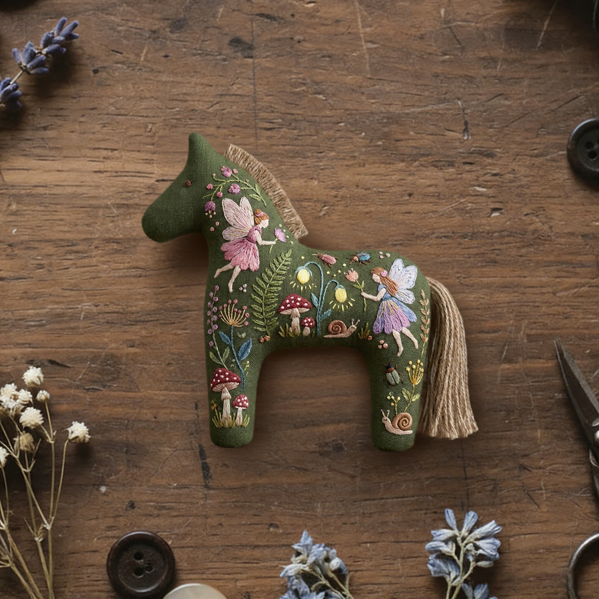 Rubbyoo Dala Horse Embroidery Kit - Woodland Fairies And Sprites | Diy Handmade Birthday Gift For Her | Whimsical Kids Room Decor - 6 inches hoop kit - image 1