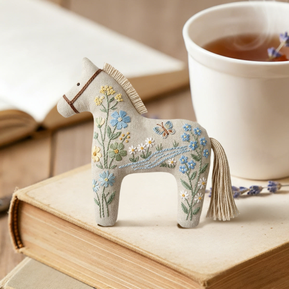 Rubbyoo Dala Horse Embroidery Kit - Butterfly And Stream Pattern | Mother's Day Keepsake | Unique Bag Pendant - image 2