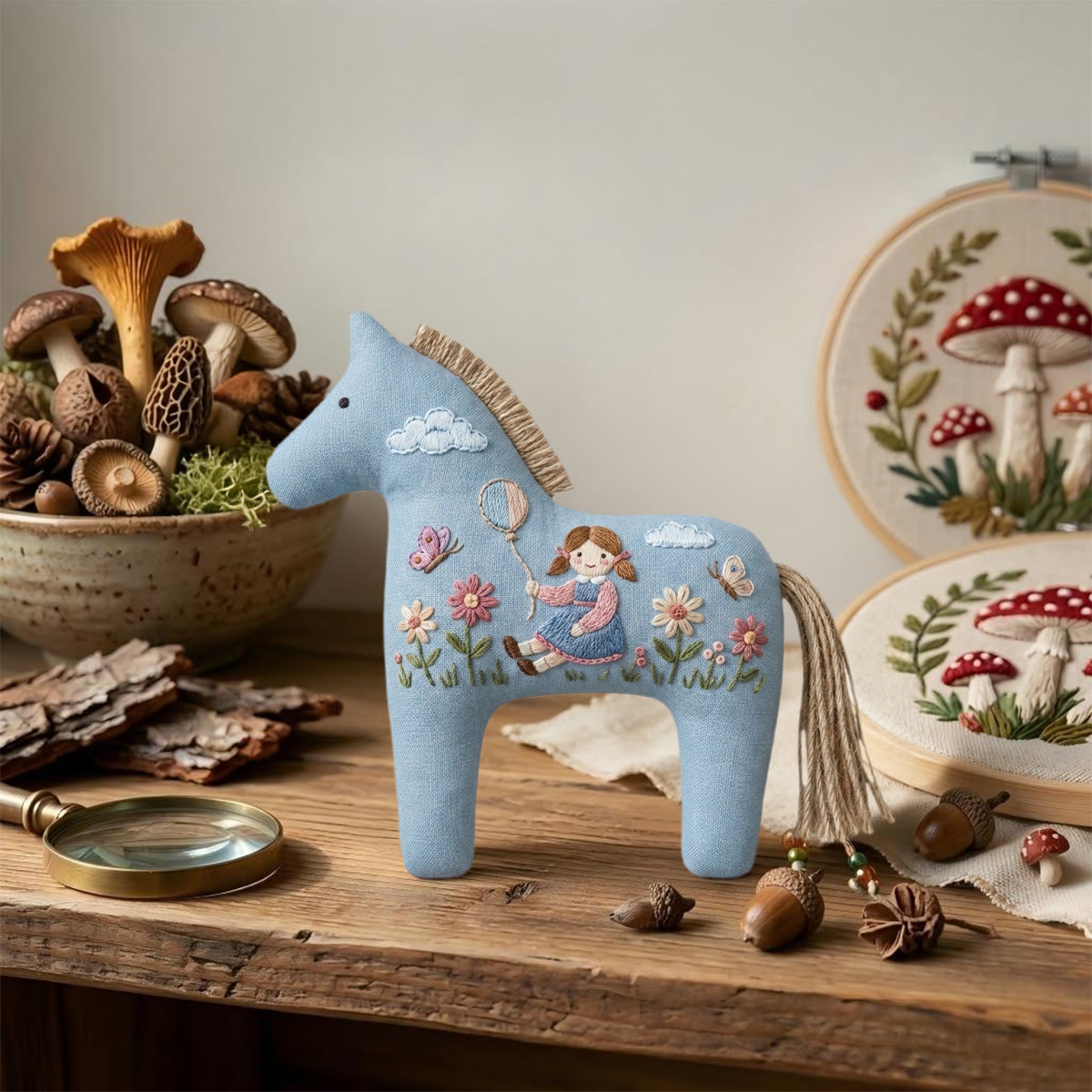 Rubbyoo Dala Horse Embroidery Kit - Little Girl With Balloon | Unique Birthday Gift For Girls | Kids Room Wall Hanging - image 3