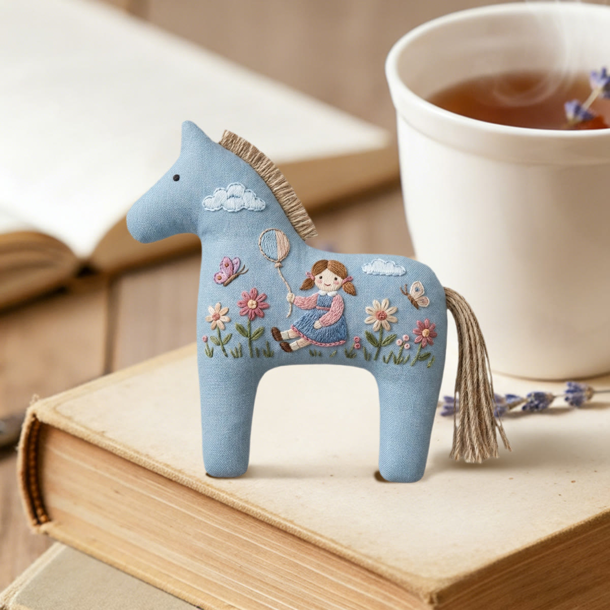 Rubbyoo Dala Horse Embroidery Kit - Little Girl With Balloon | Unique Birthday Gift For Girls | Kids Room Wall Hanging - image 2