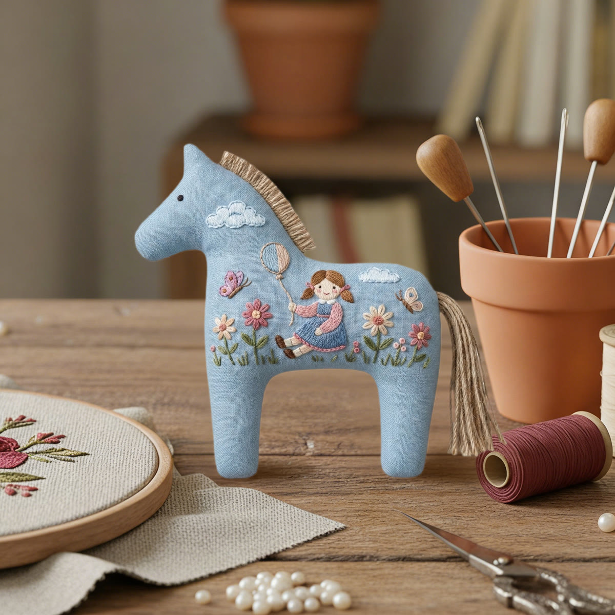 Rubbyoo Dala Horse Embroidery Kit - Little Girl With Balloon | Unique Birthday Gift For Girls | Kids Room Wall Hanging - image 5